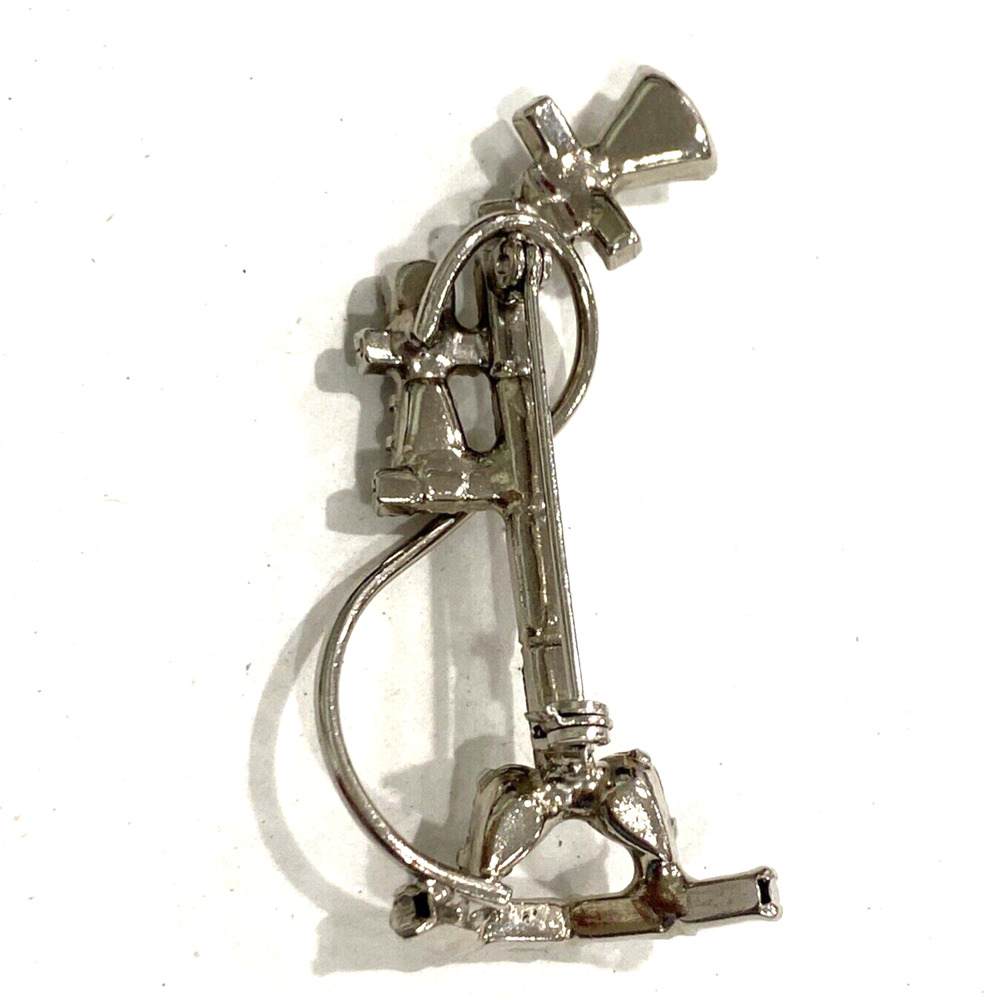 Vintage brooch silvertone and clear white rhinestone antique stick telephone pin - Picture 4 of 9